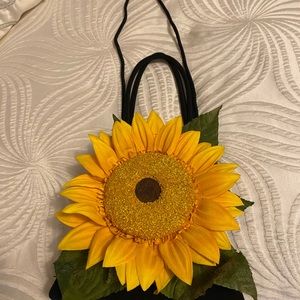 Black silk mini bag with sunflower